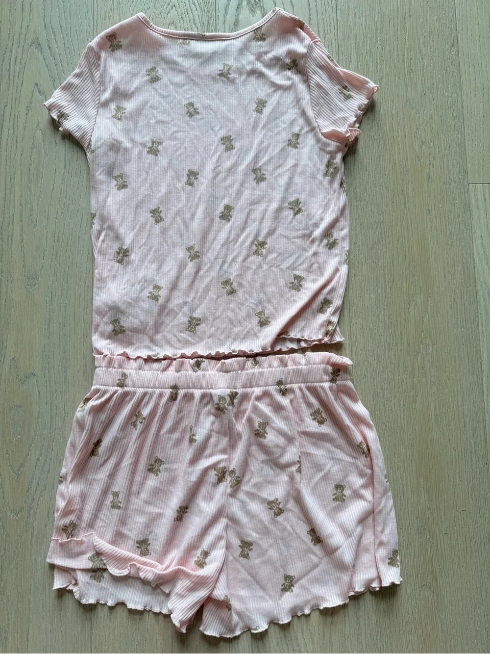 Old Navy Pink Short Sleeve Pajama Set with Gold Teddy Print